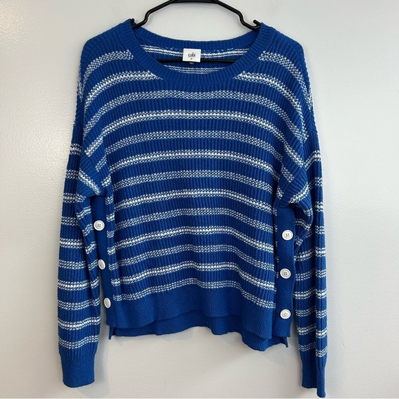 CAbi Blue/White Striped Knit Pullover Sweater w/ Buttons Size Medium #6165 - Picture 2 of 14